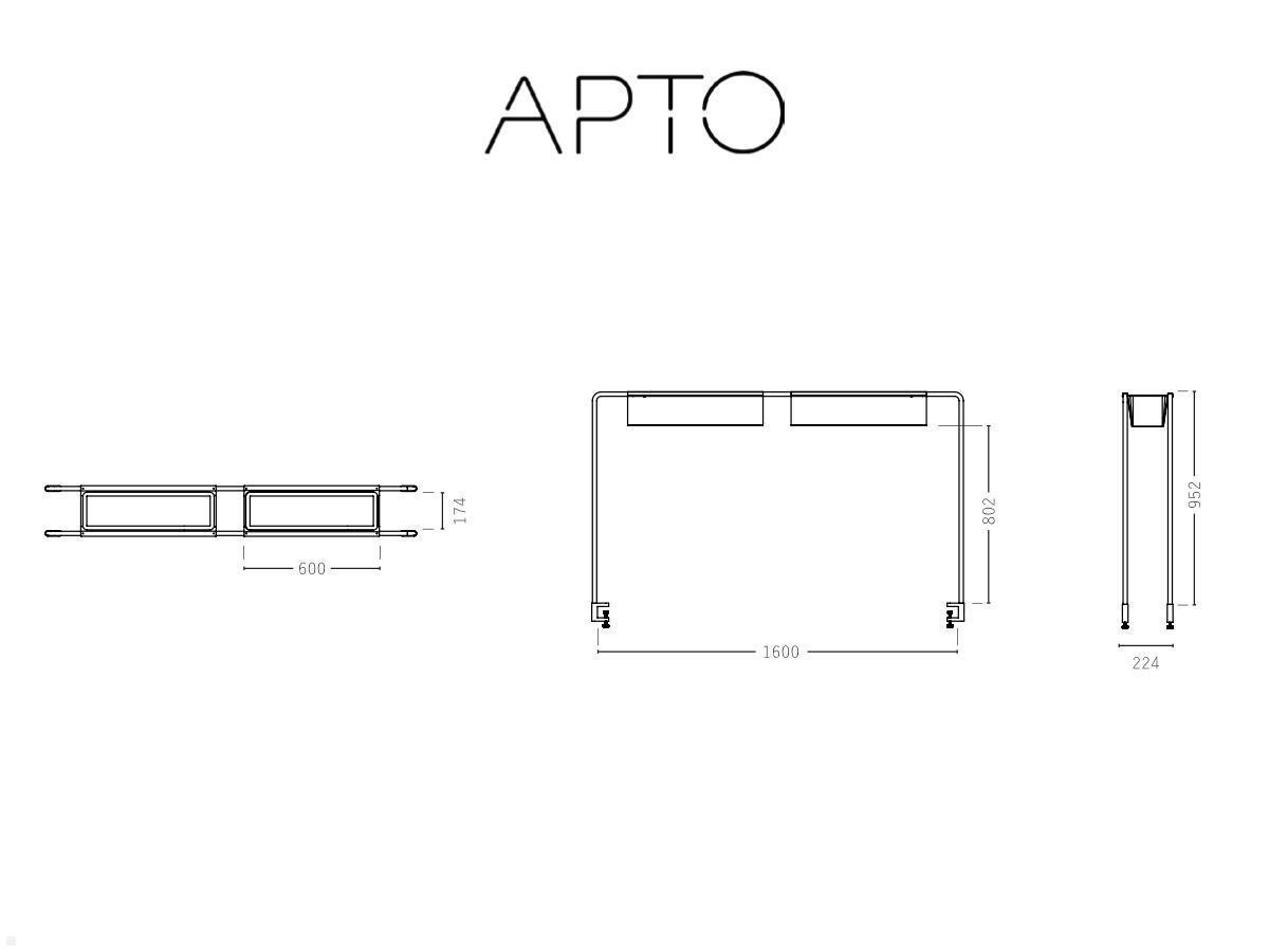 APTO Schreibtisch Halterung für Blumenkästen 160x80,2cm mit Tischklemmen, mattschwarz technische Zeichnung