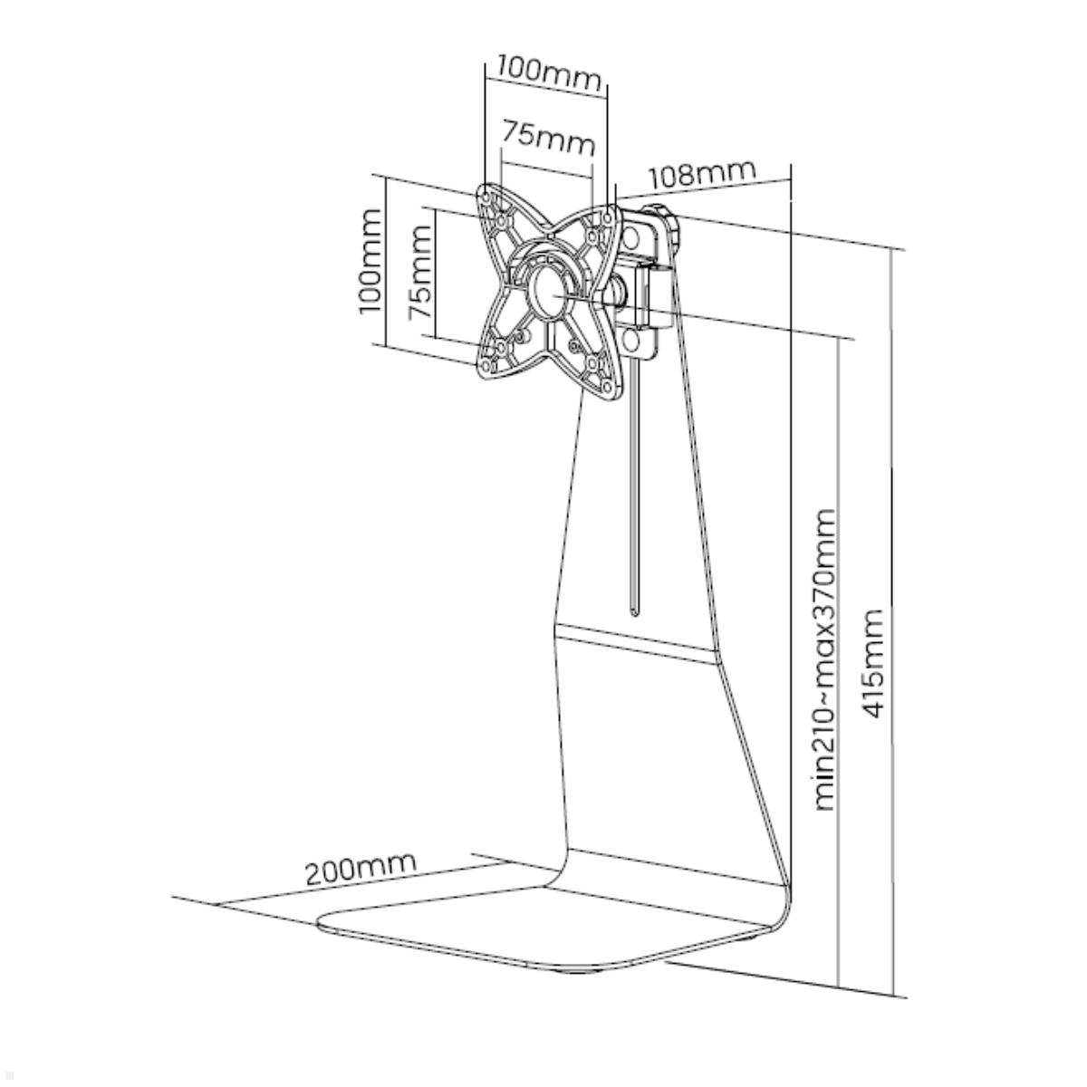 Neomounts FPMA-D800 schwenkbare Monitor Tischhalterung, Technische Zeichnung