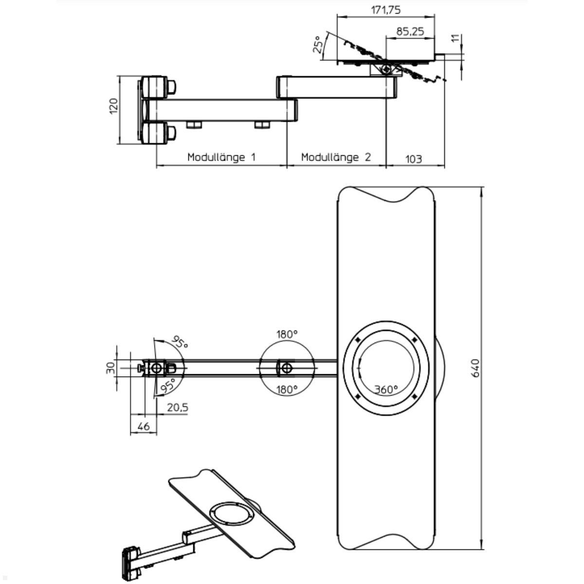 Novus TSS Tragarm mit Tastaturhalterung XL 967+0119+001, Zeichnung