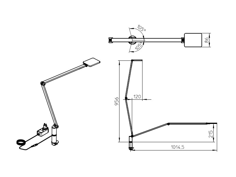 Novus Attenzia task LED Tischlampe schwarz 740+1218+000 Zeichnung