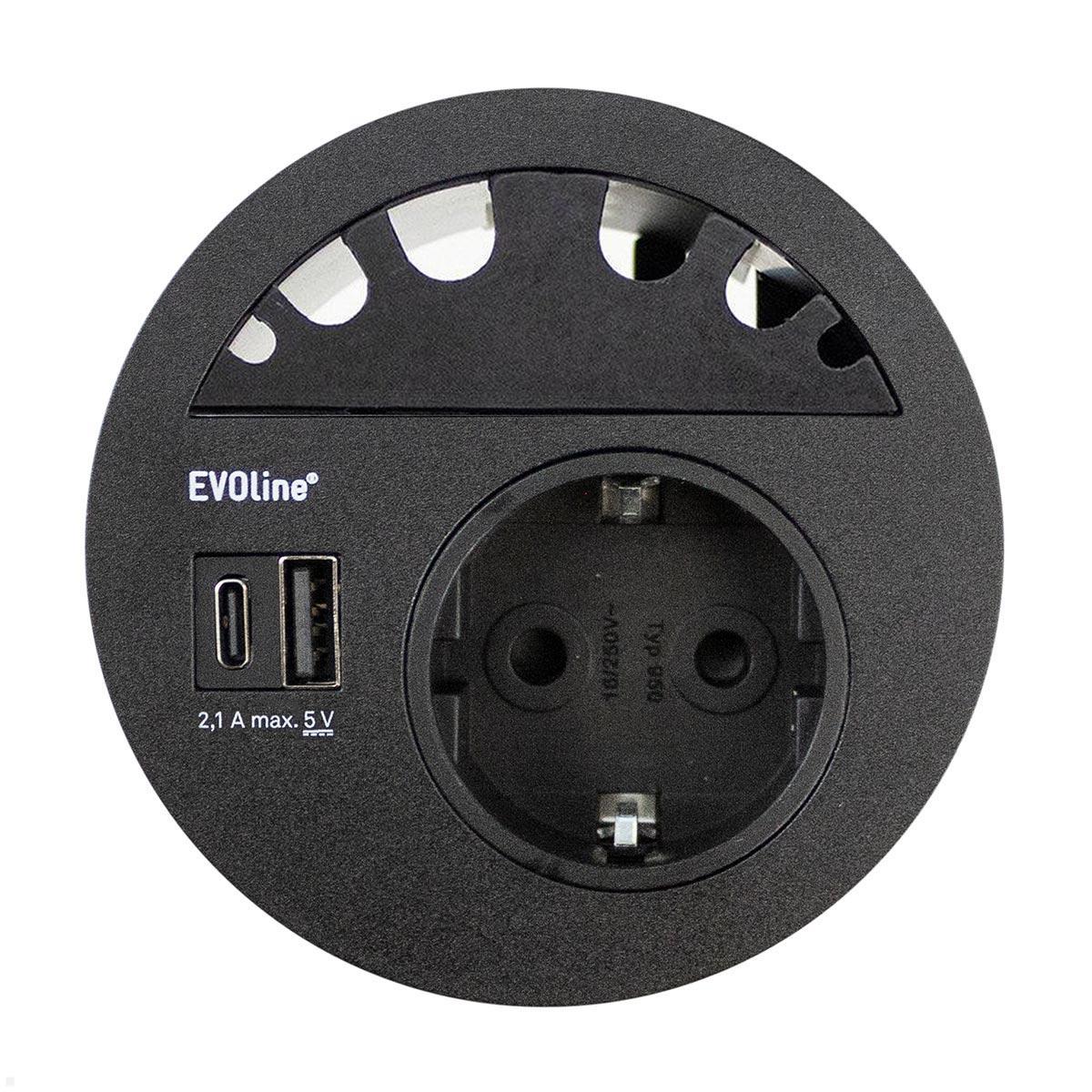 Novus Clu Plus C Monitorhalter mit Einbausteckdose USB-Charger A/C, EVOline Circle80 Einbausteckdose