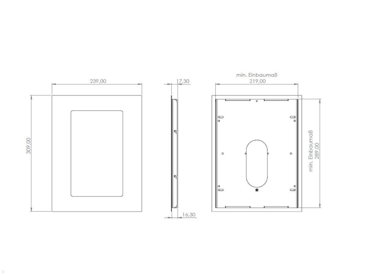 Tablet Wandeinbau Samsung Galaxy Tab A7 10.4, Edelstahl, Technische Zeichnung