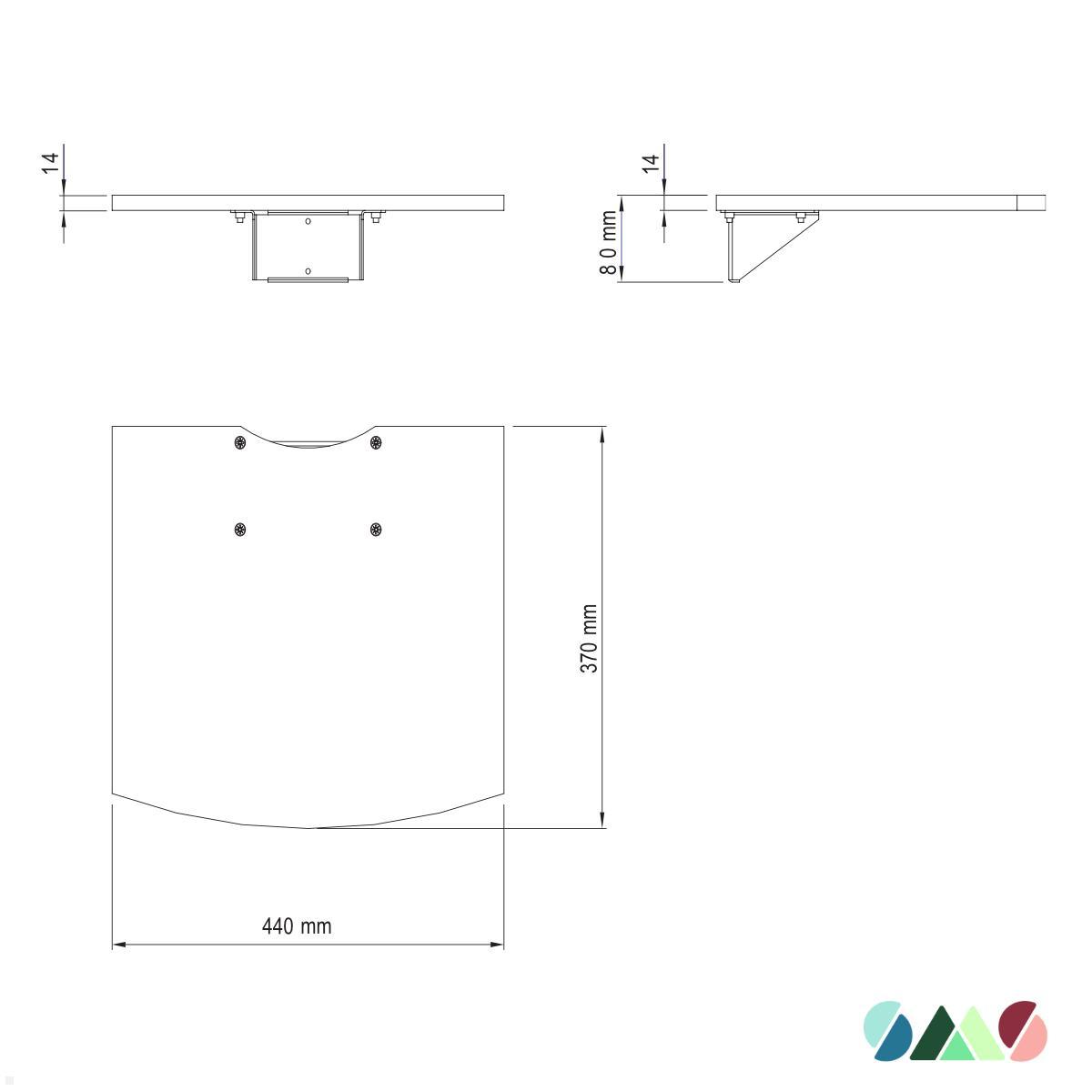 SMS Zubehör Icon Flat shelf M/L Ablage Board für Bodenständer (FS040002-P0), grau technische Zeichnung