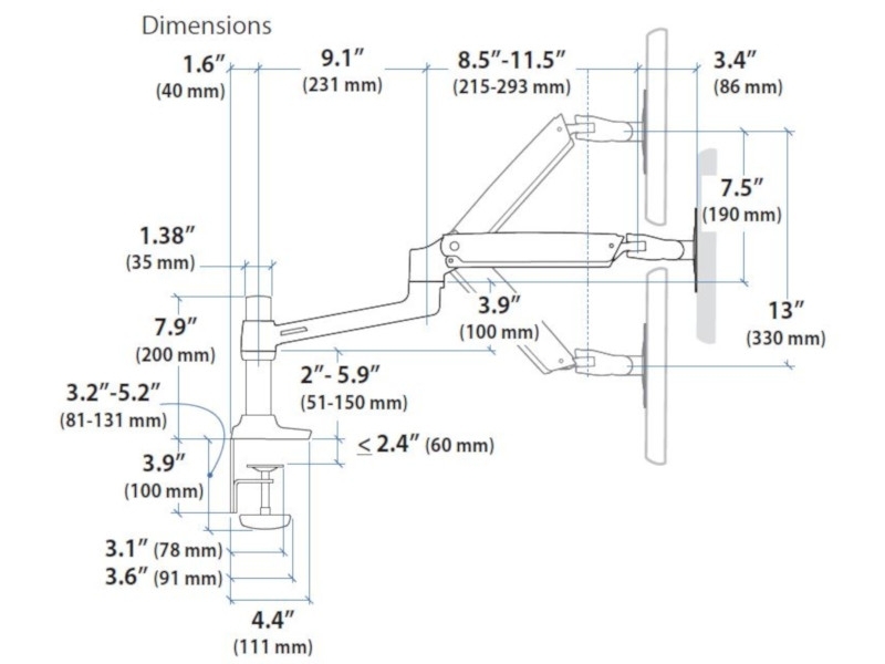 Ergotron LX Arm Monitor Tischhalterung, schwarz (45-241-224) Zeichnung