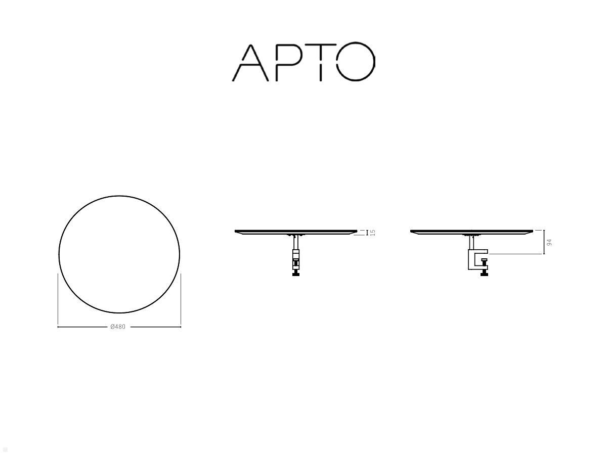 APTO Round Table Bamboo Ablageboard, Bambus mit Tischklemme marineblau technische Zeichnung