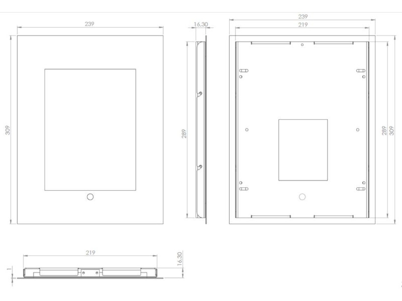 TabLines TWE035E Tablet Wandeinbau für Apple iPad 5 (2017), HB, Edelstahl Maße