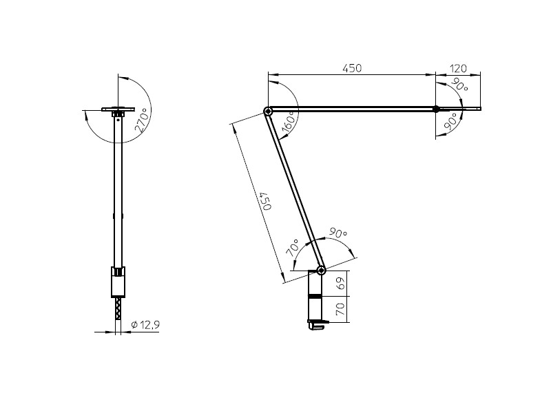 Novus Attenzia task LED Tischlampe schwarz 740+1218+000 Maße