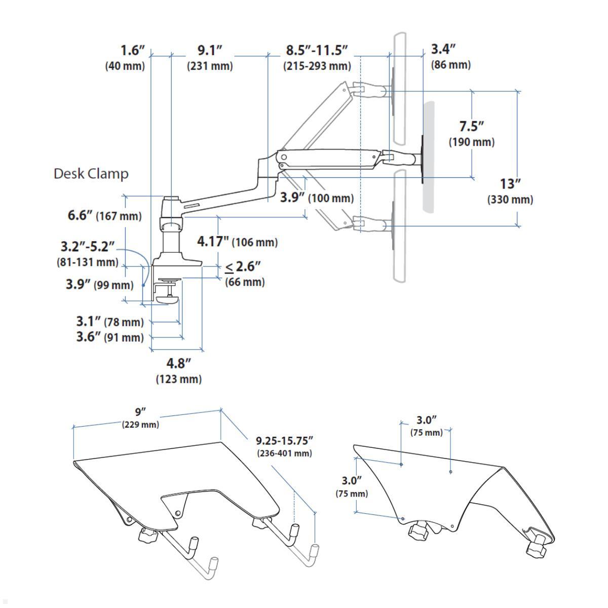 Monitor und Laptop Halterung Ergotron 45-345-224, schwarz, Zeichnung