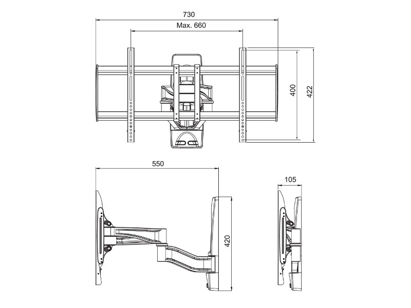 PureMounts PM-PLATINUM-65 TV Wandhalterung schwenkbar Maße