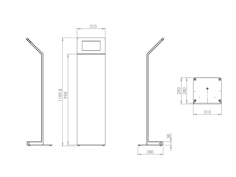 TabLines TBS064 Design Tabletständer quer mit Akku, iPad 9.7 (2018) Maße