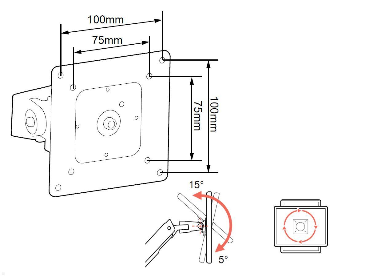 Monitorhalterung Heavy-Duty Ergotron 98-540-216 Monitorgelenk, Technische Zeichnung