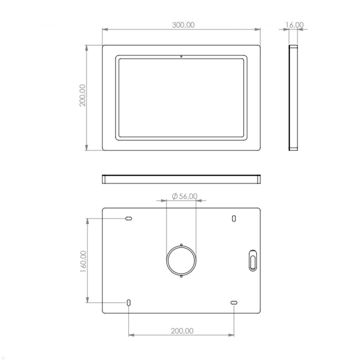 Tablet Wandhalterung Samsung Tab S8 TabLines TWH039W, Technische Zeichnung