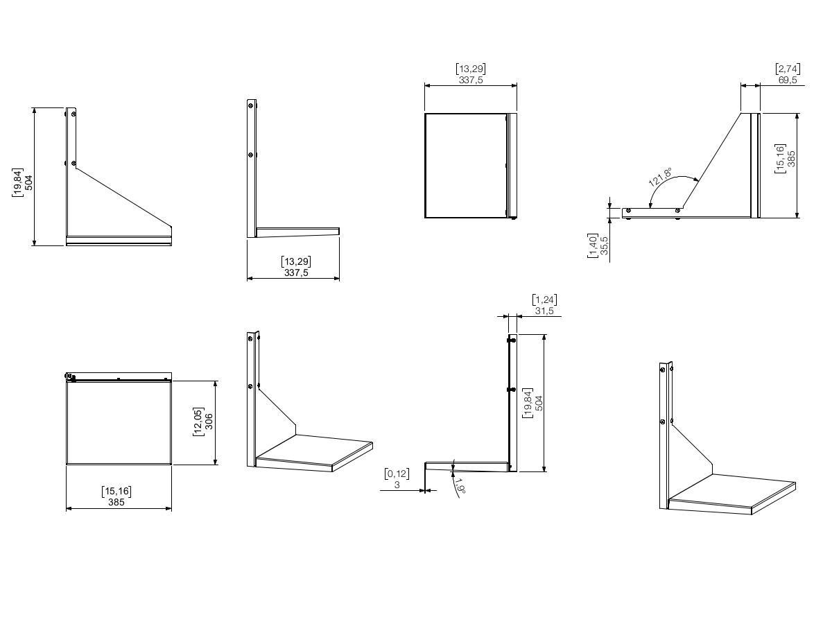 SMS Zubehör Func Side Shelf Laptop / Notebook Ablage (C220007-4A), weiß technische Zeichnung