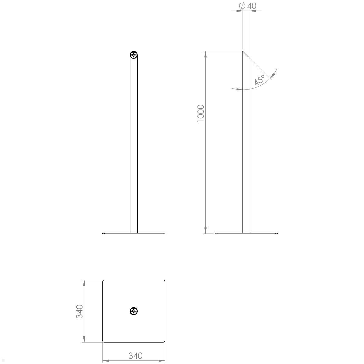 TabLines TBS003E Boden Tabletständer, Edelstahl, technische Zeichnung