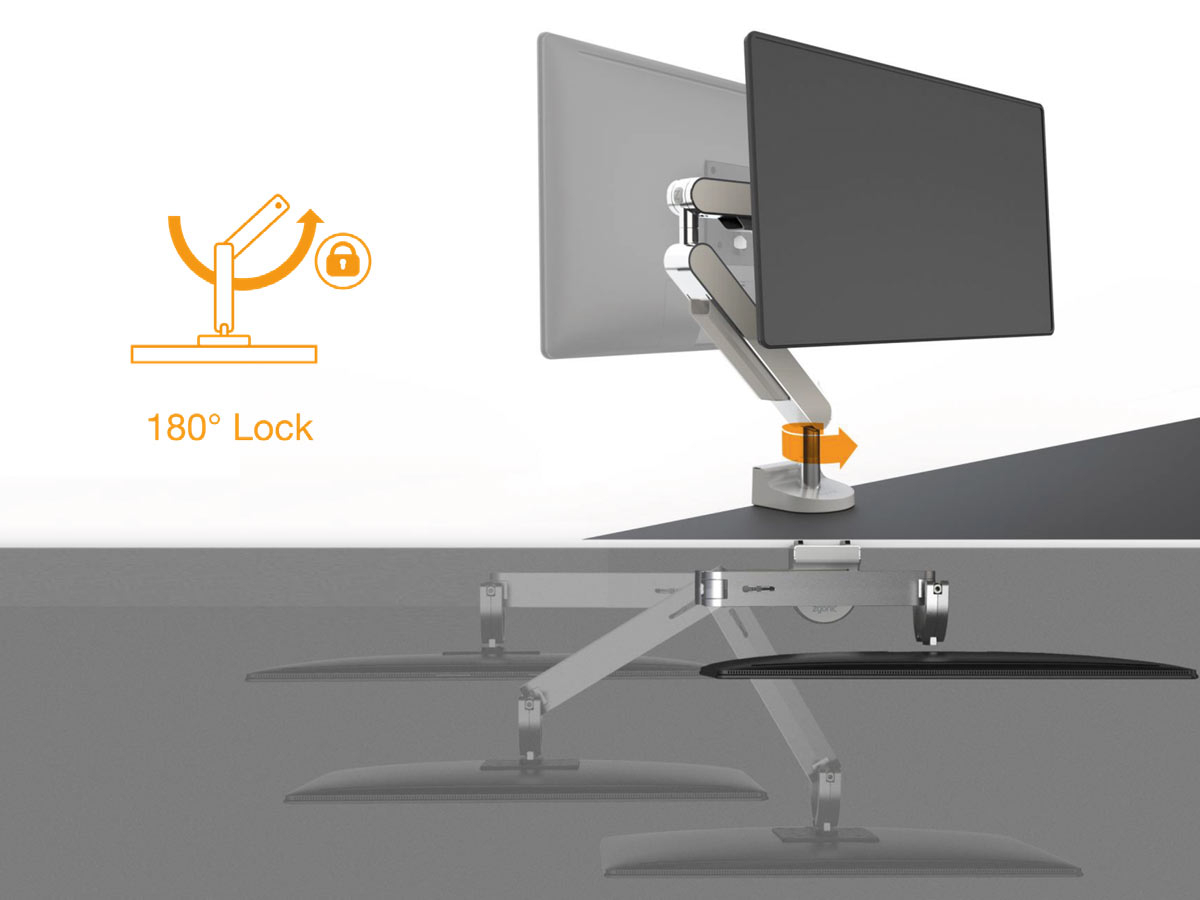 Bachmann ZG1 Monitorhalterung chrom + Desk 2 Alu BLACK Anschlussfeld mit Drehfunktion