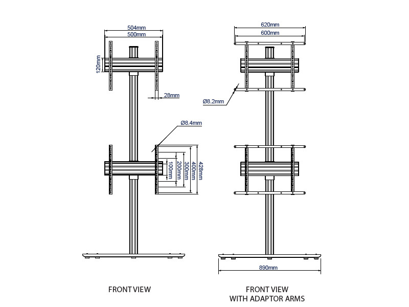 B-Tech BTF841/BB System X Dual Monitorständer 32"-65" Maße