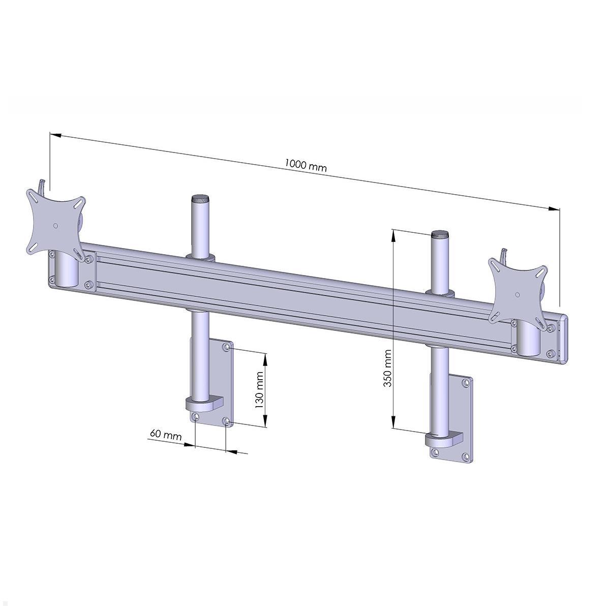 MonLines MWH200G Flat Wandhalterung für 2 Monitore bis 32 Zoll, grau, Zeichnung Maße