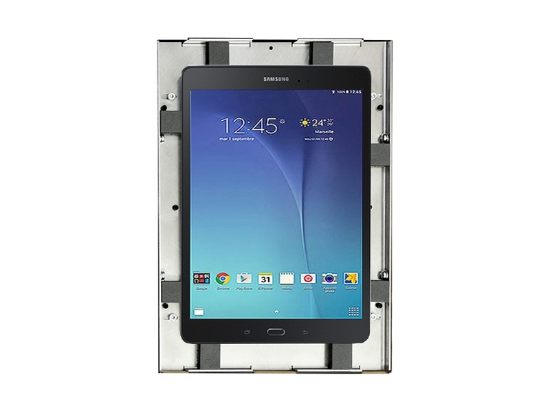 TabLines TWE029E Tablet Wandeinbau für Samsung Tab E 9.6, Edelstahl Front ohne Rahmen