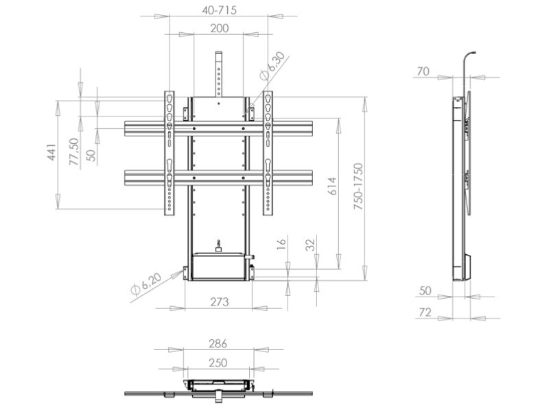 VENSET TS1000A elektrischer Einbau Decken TV Lift, 1000mm Hub Maße