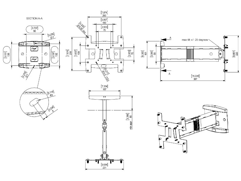 SMS ICON WL 3D TV Wandhalterung schwenkbar (C181U003-2A) grau Zeichnung