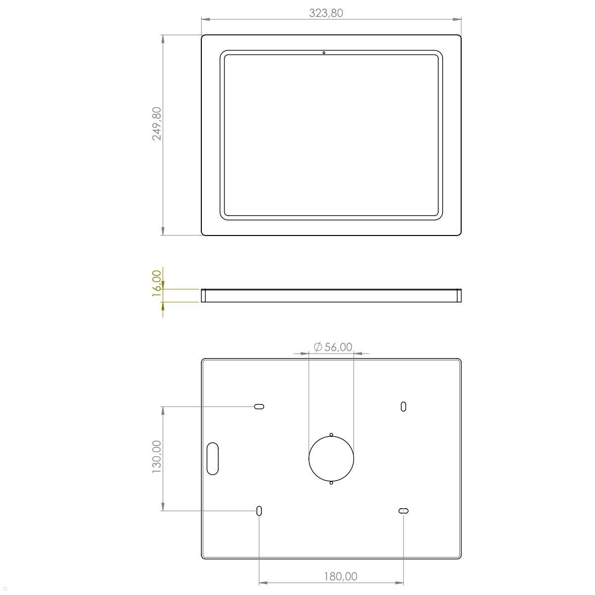 TabLines TWH062B Wandhalterung Apple iPad Pro 13.0 (M4), schwarz technische Zeichnung