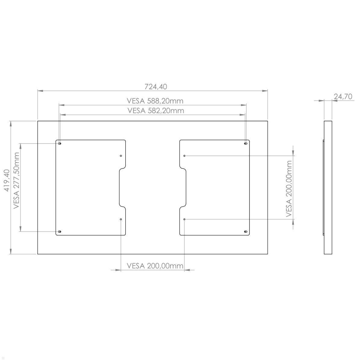 MonLines MWH032B schwenkbare TV Wandhalterung mit VESA für Samsung Frame 32, technische Zeichnung Adapter