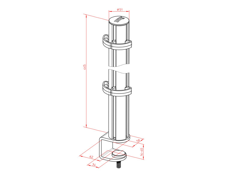 Novus TSS-Säule 445 Systemzwinge 1 (14-40mm) 961+0609+000 Zeichnung