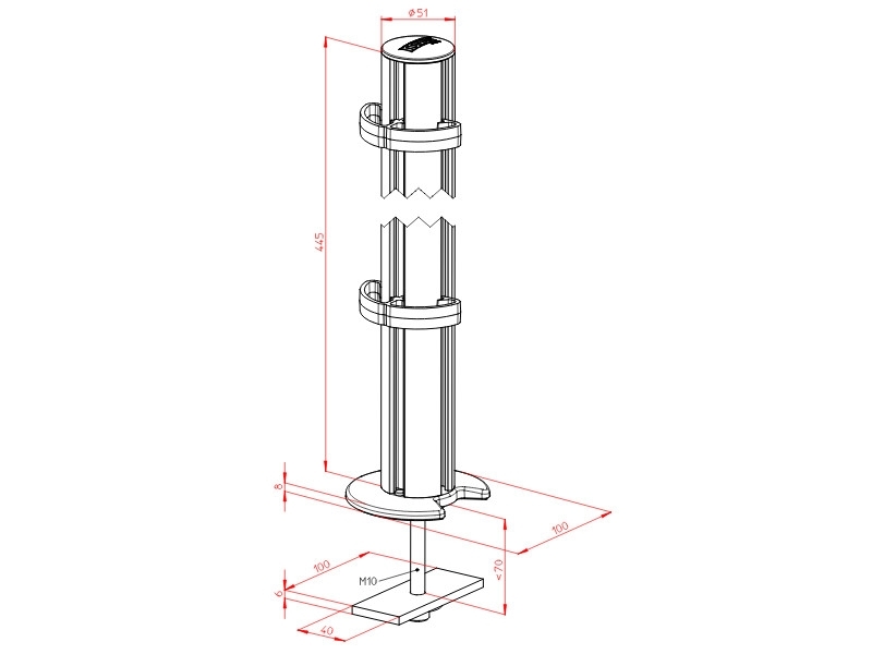 Novus TSS-Säule 445 Kabellochbefestigung (961+0409+000) Maße