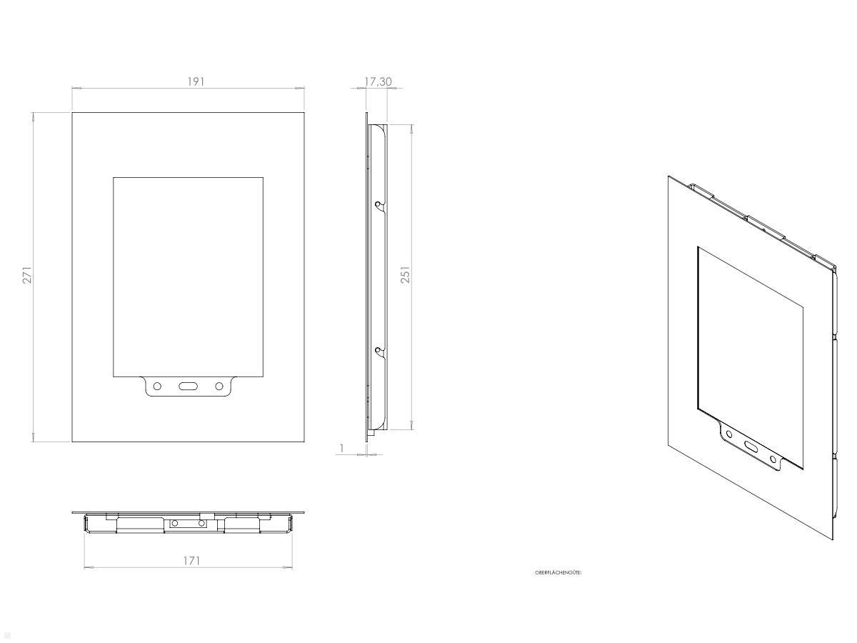 TabLines TWE015B Tablet Wandeinbau für Samsung Tab S2 8.0, Schwarz technische Zeichnung