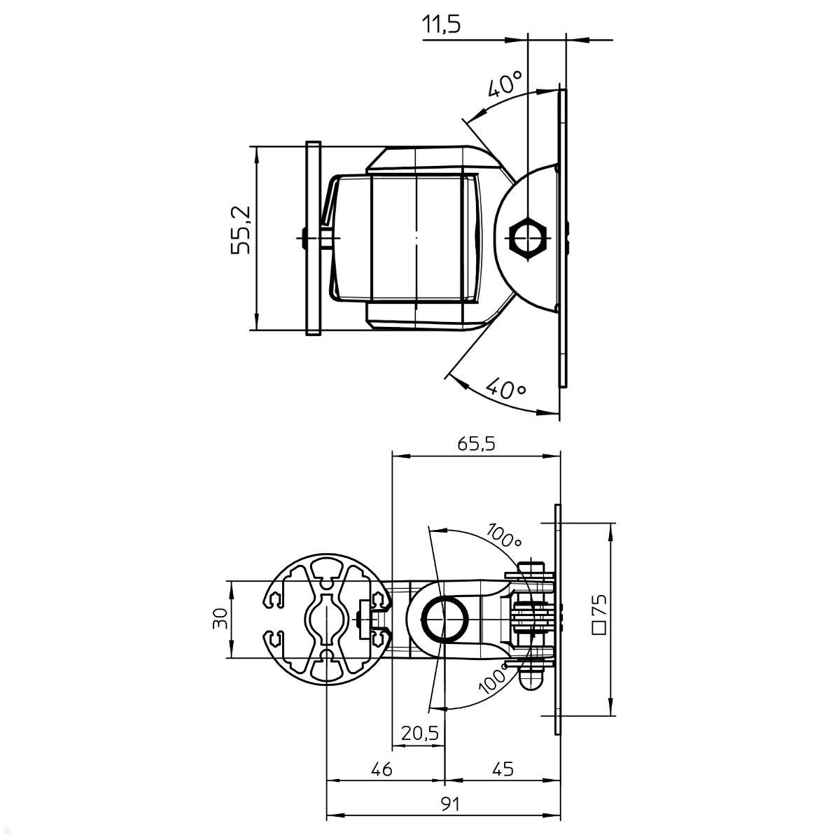 Novus POS Arm Monitorhalter kurz (852+0705+001), anthrazit, technische Zeichnung