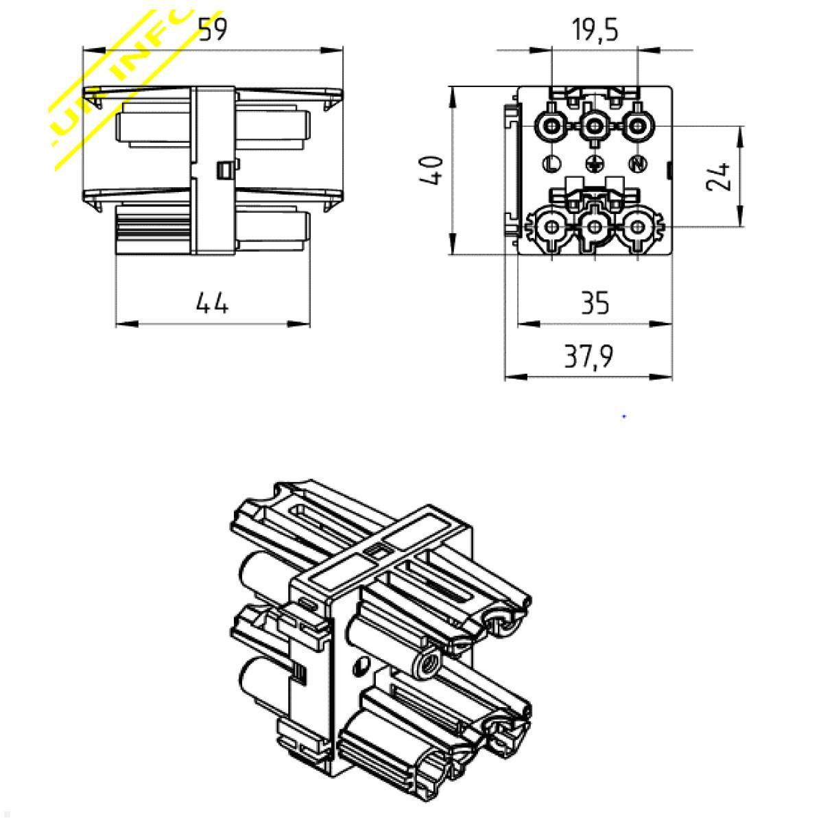 Bachmann H-Verteilerblock Wieland mit GST18 1E/3A (375.123), technische Zeichnung