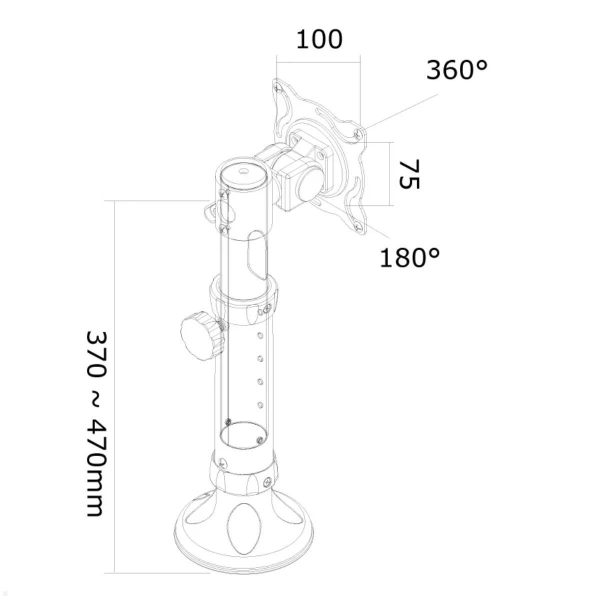 Neomounts FPMA-D025SILVER neigbare schwenkbare Tischhalterung, Technische Zeichnung