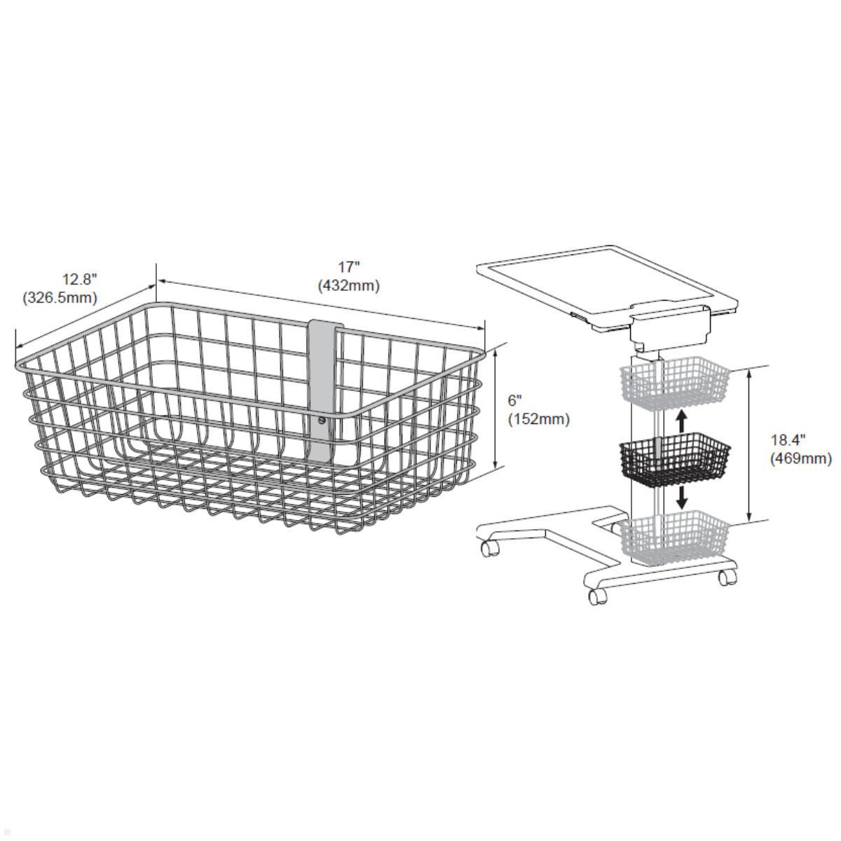 Ergotron StyleView Zubehör grosser Drahtkorb (98-135-282), Skizze