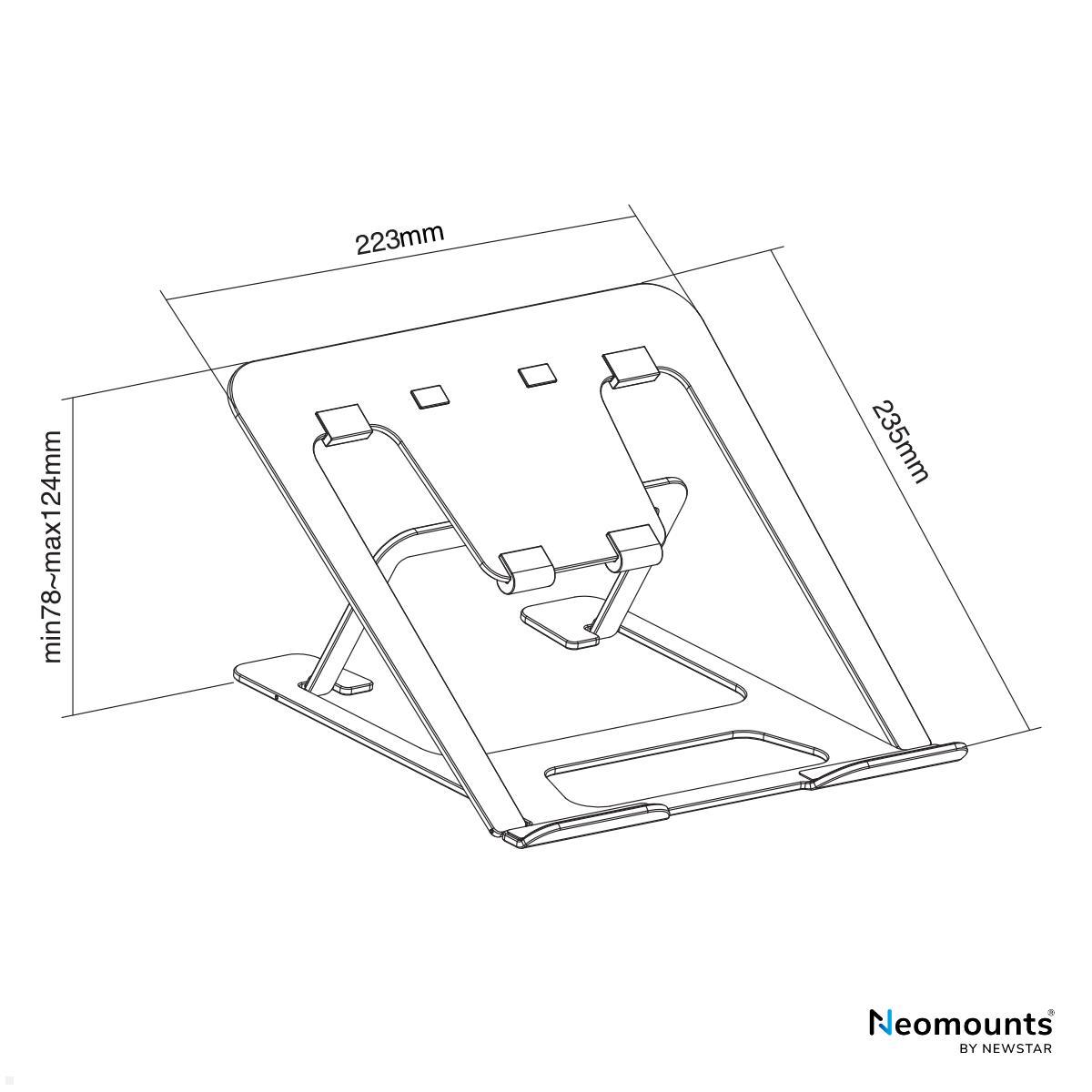 Neomounts NSLS085BLACK Laptopständer bis 17 Zoll, höhenverstellbar, schwarz technische Zeichnung