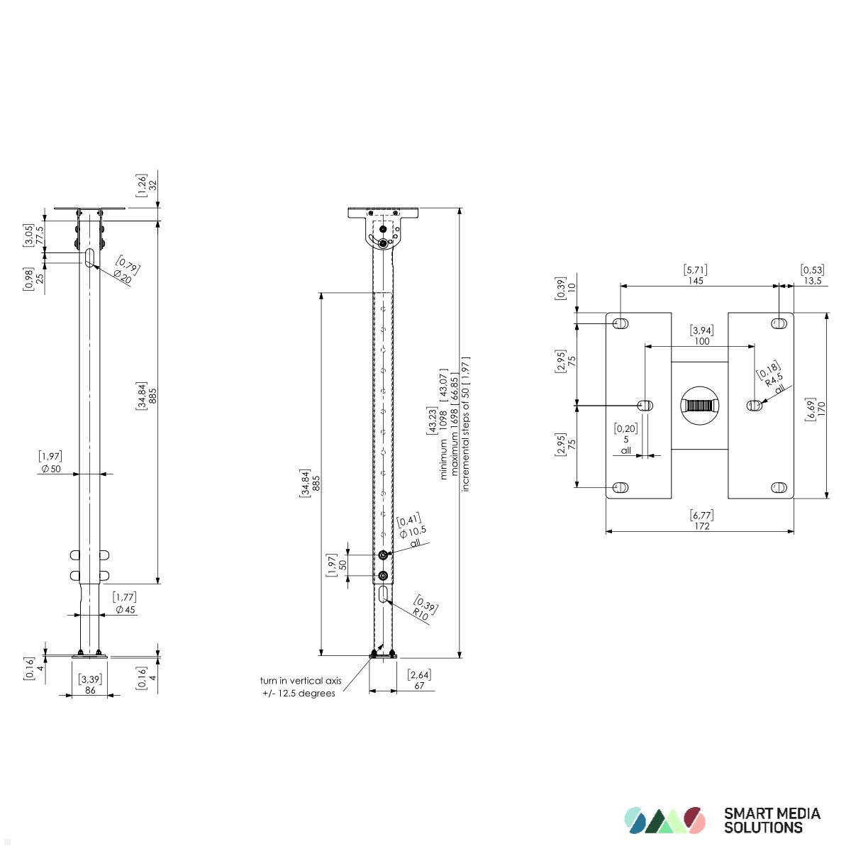 SMS Func Ceiling TM Monitor Deckenhalterung für Casing, schwarz (02-118-1) techische Zeichnung