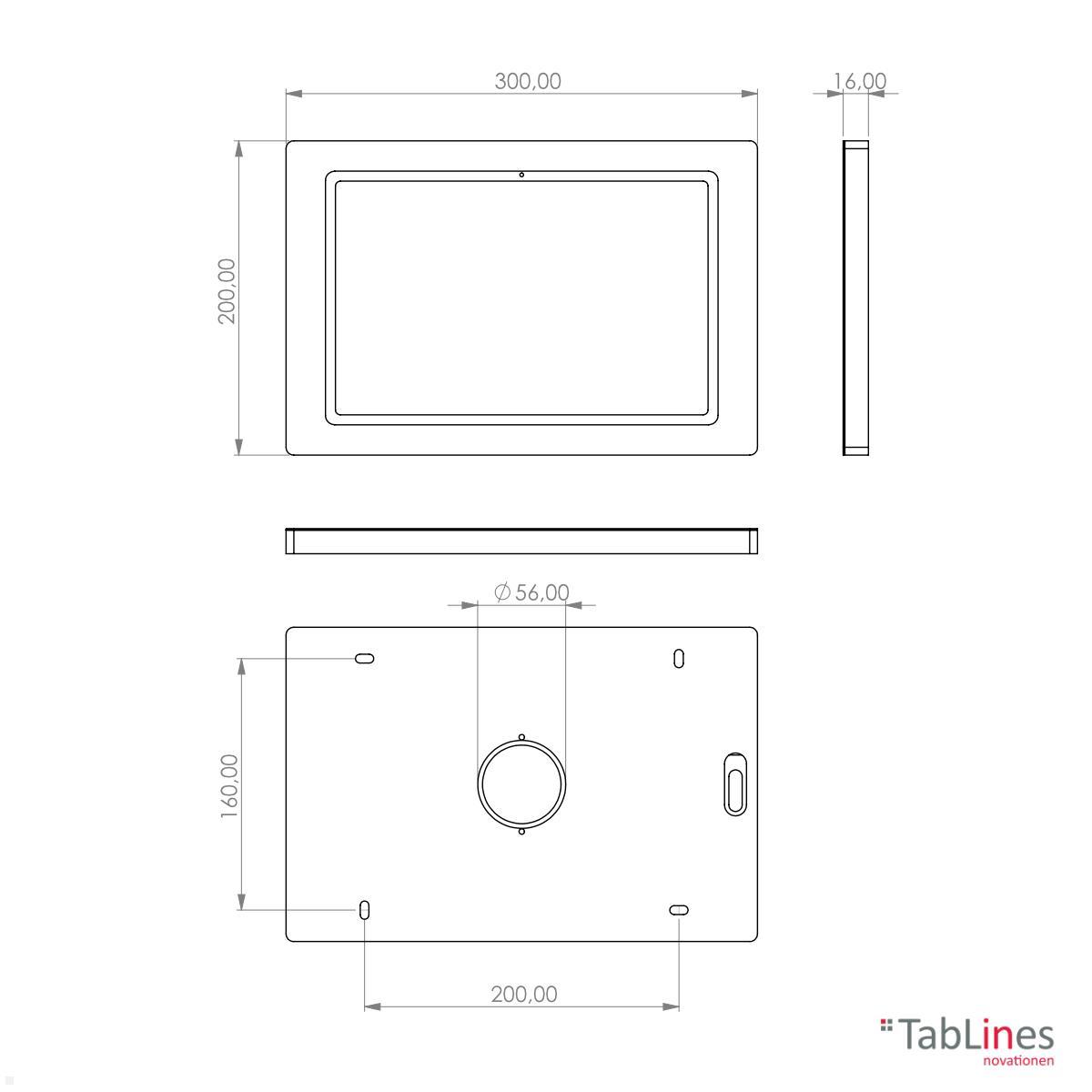 TabLines TWH052W Tablet Wandhalterung für Samsung Tab S9 FE 10.9, weiß technische Zeichnung