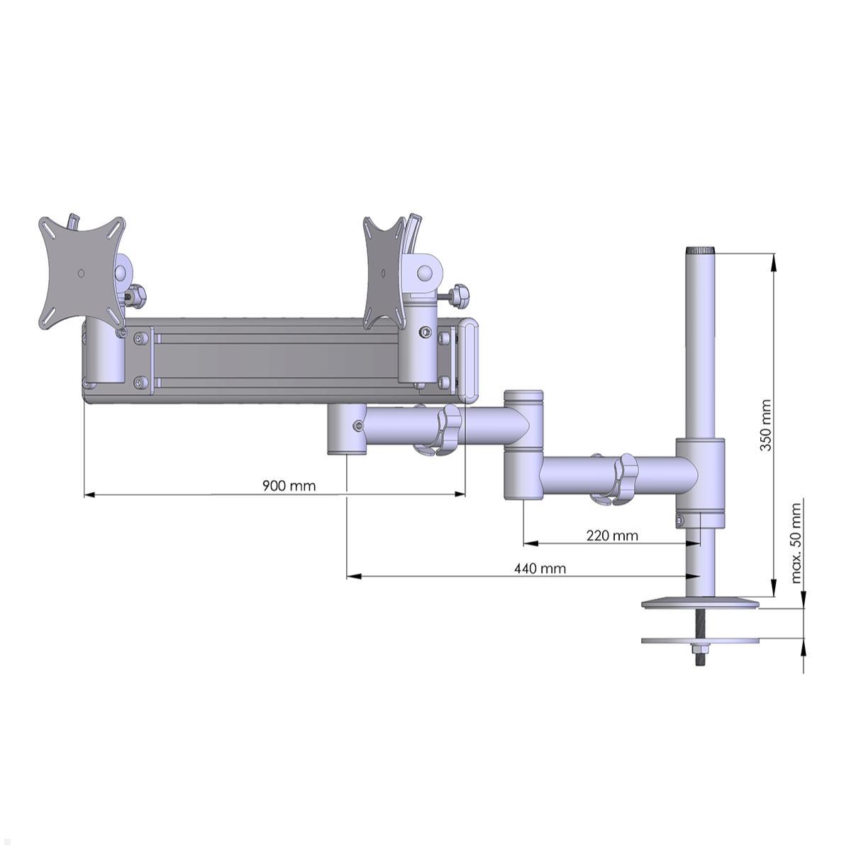 MonLines MTH309G TFT-Vario Tischhalterung für 2 Monitore Durchschraub mit Para System, grau technische Zeichnung