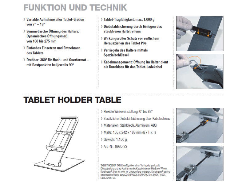 Durable Tablet Holder Table Funktionen