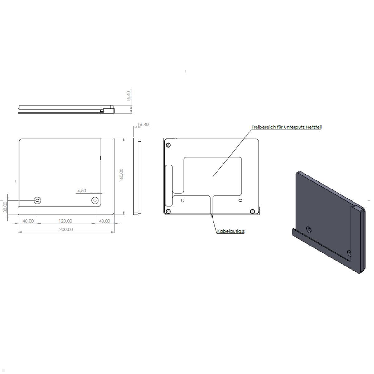 TabLines TWP036B Wandhalterung für Apple iPad Air 13.0 (M2), Skizze 2