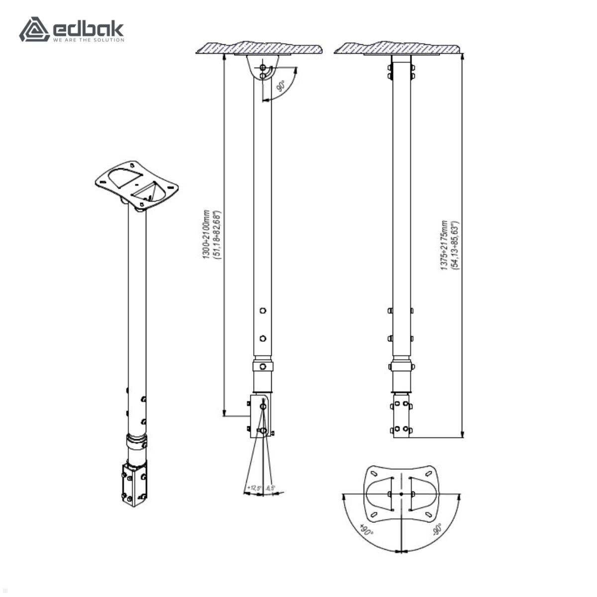 Edbak CMS21+XWB1 höhenverstellbare TV Deckenhalterung 37-95 Zoll, schwarz technische Zeichnung Säule