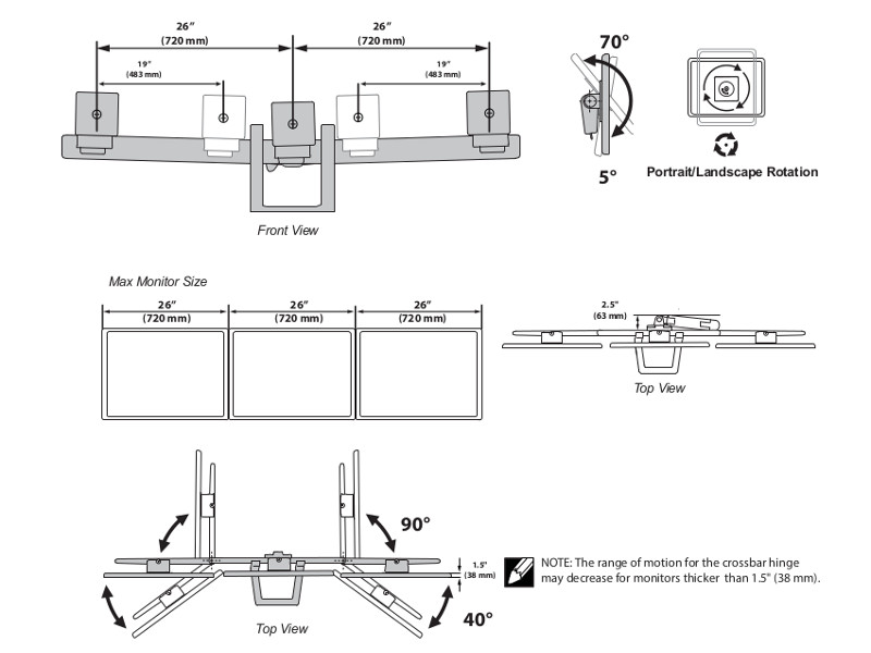 Ergotron Zubehör HX Triple Monitor Kit 98-009-216 Maße