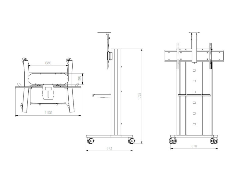 Edbak VCTX170 mobiler Monitor Trolley höhenverstellbar, 42-90Zoll Maße