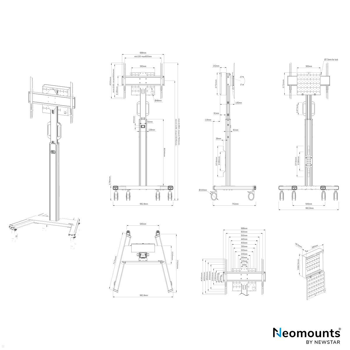 Neomounts FL50S-825WH1 mobiler TV Bodenständer 37 - 75 Zoll, weiß technische Zeichnung