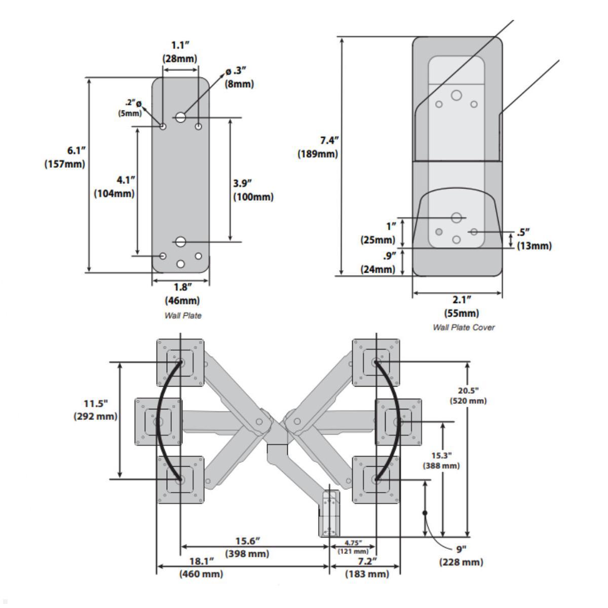 Ergotron Zubehör HX Monitor Arm Tisch auf Wand-Umbausatz (98-631-216), Skizze