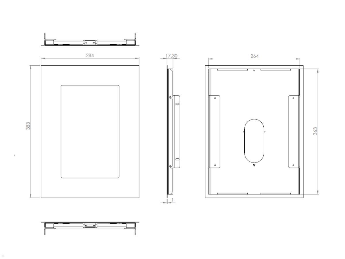 Tablet Wand Halterung Samsung Galaxy Tab S7+ 12.4, silber, Technische Zeichnung