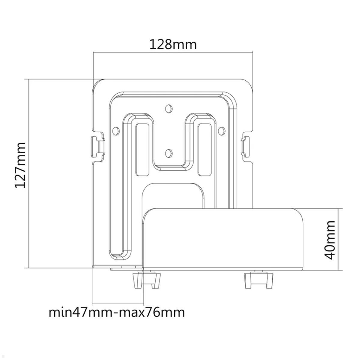 Neomounts AWL-450BL universale Mediaplayer Halterung 47-76 mm, schwarz, technische Zeichnung