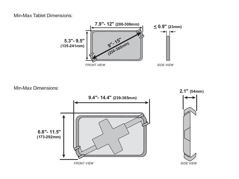 Ergotron 45-460-026 verschließbare Tablethalterung Dimensionen