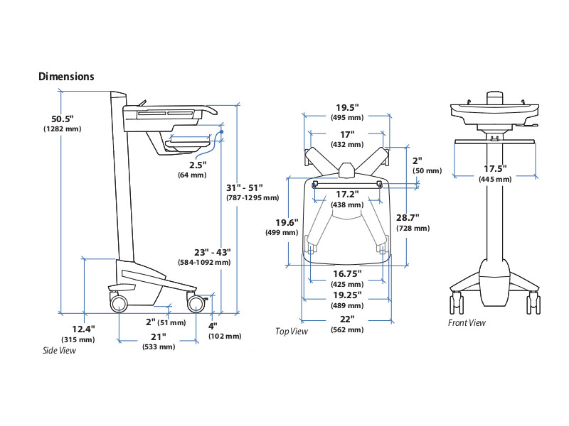 Ergotron StyleView Visitewagen SV40-6100-0 Maße