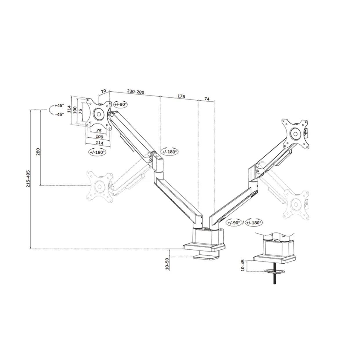 Neomounts DS70-250SL2 Monitorhalter für 2 Monitore, silber Maße