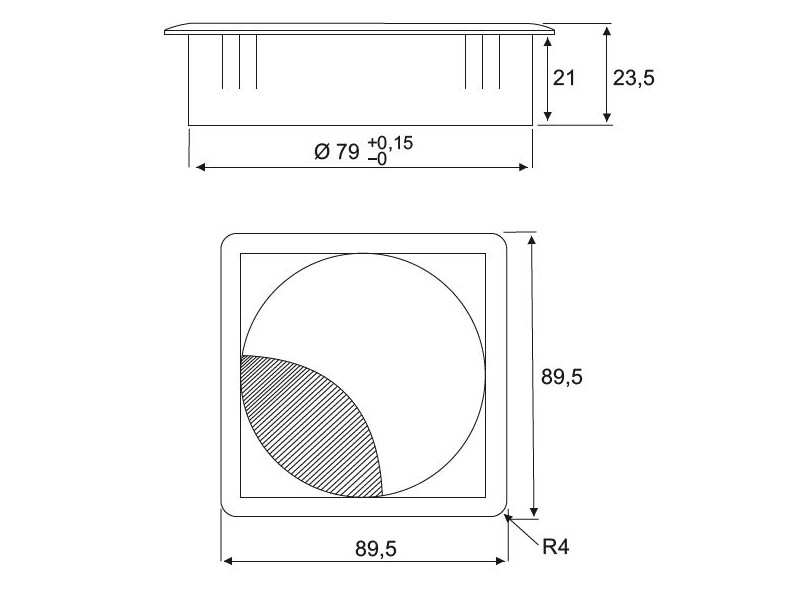 TecLines TKD003 Tisch Kabeldurchführung 80x23mm, Edelstahl Optik Maße